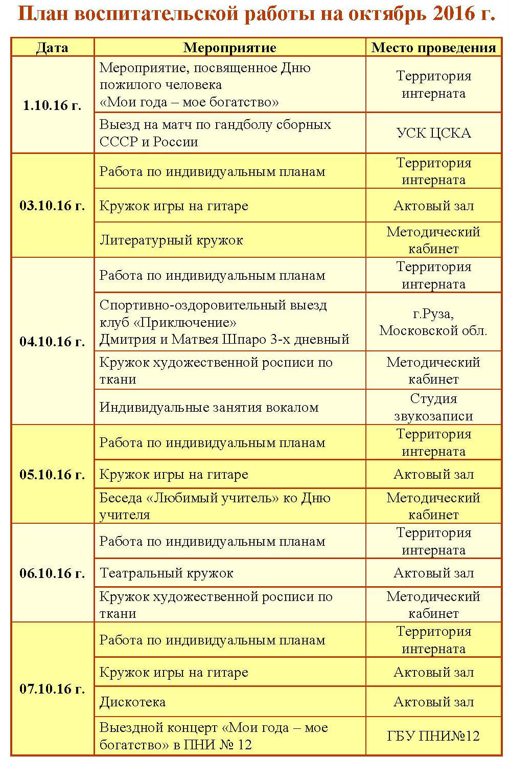 План культорганизатора в доме престарелых